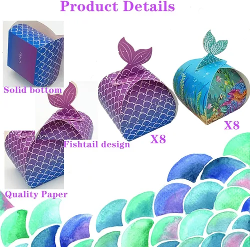 Miniatura 4 de Paquete de 28 cajas de regalo de fiesta de sirena, bolsas de regalo de papel, cajas de regalo de dulces de golosinas, suministros de fiesta temática