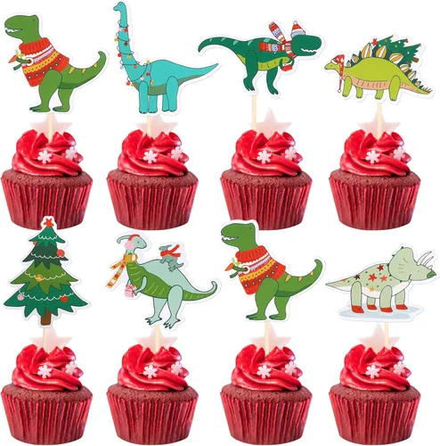 Miniatura 28 de Paquete de 24 Adornos para Cupcakes de Feliz Navidad, Adornos para Cupcakes para Revelación de Género, Adornos para Cupcakes de Árbol de Navidad, 5