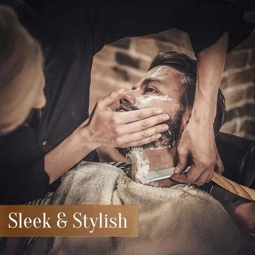 Miniatura 3 de Facón Navajas rectas para hombres - Kit de navaja de barbero profesional de borde recto con 100 cuchillas, afeitadora de acero inoxidable de madera