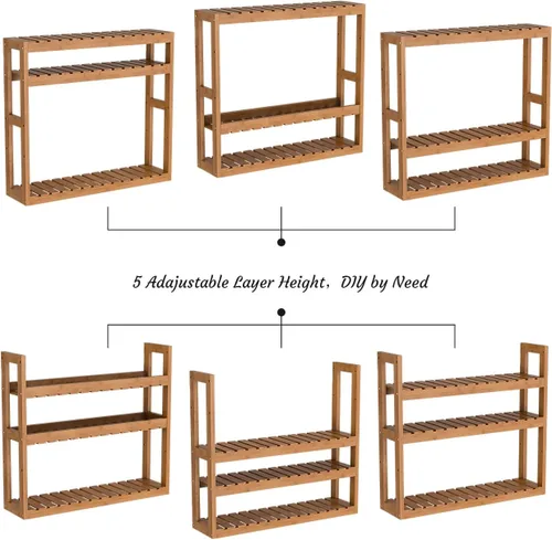 Miniatura 6 de Estante Domax de bambú para baño, de 3 niveles, de montaje en pared, multifuncional, capa ajustable, de pie, para colocar por encima del inodoro