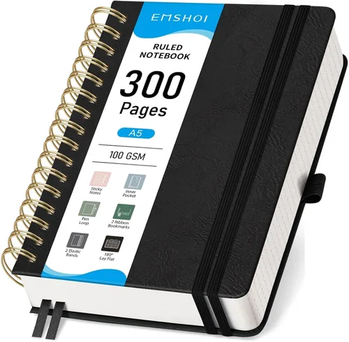 Miniatura 19 de EMSHOI Cuaderno de Espiral con Puntos para Bullet Journal - 300 Páginas, Cuero de Tapa Dura A4, Cuaderno de Cuadrícula de Puntos Gruesos de 100 GSM