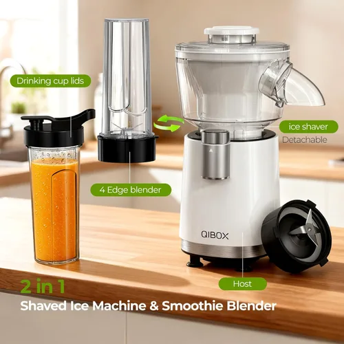 Miniatura 9 de QIBOX Máquina de Conos de Nieve y Licuadora de Batidos 2 en 1, Potente Máquina de Hielo Raspado de 700W, Máquina de Granizados, Preparador