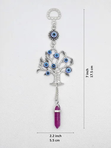 Miniatura 3 de LUCKBOOSTIUM Amuleto plateado con árbol de la vida con ojo malvado azul y piedra preciosa de cristal, dije para crecimiento, fuerza, protección