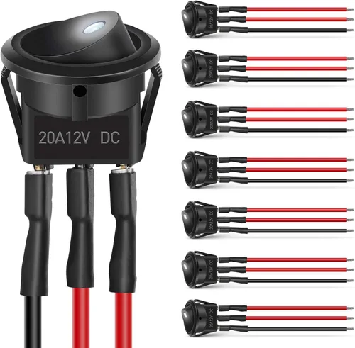 Miniatura 20 de Nilight Interruptor de botón de 0.472 in, 5 unidades con arnés precableado de acero inoxidable de 12 V 24 V, bloqueo automático, interruptores 5