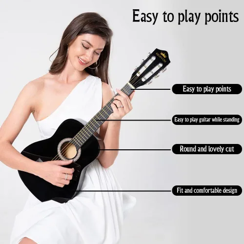 Miniatura 3 de Guitarra Acústica Negra para Principiantes de 30 pulgadas, Paquete de Inicio, Guitarra para Estudiantes/Niños con Funda, Correa, 2 Púas, Cuerdas