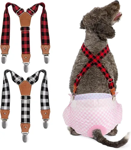 Miniatura 10 de Pet Soft Tirantes para perro, 2 piezas, tirantes para pañales para perros, falda para perros, vestido para perrito (café y borgoña, XS/S)