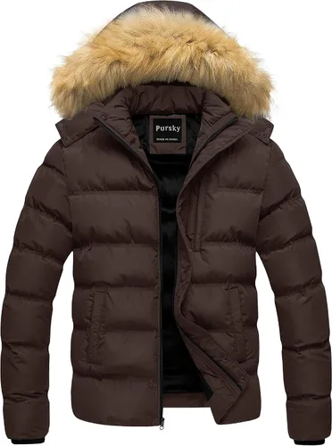 Miniatura 20 de Pursky Chaqueta de plumón impermeable para hombre, abrigos de invierno con capucha de piel para esquiar, parka con capucha de piel