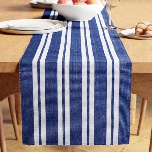 Miniatura 30 de Encasa XO Camino de mesa de comedor de 13 x 72 pulgadas Algodón acanalado fino teñido con hilo Azul escalera Lavable a máquina Escalera Azul