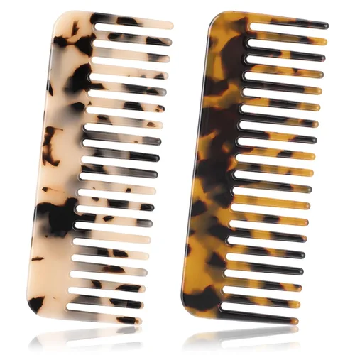 Peine desenredante grande de dientes anchos para cabello grueso, rizado y ondulado, paquete de 2 peines desenredantes de acetato para húmedo y seco,
