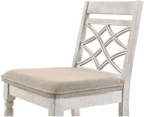 Miniatura 7 de Lilola Home Havanna - Juego de 2 sillas de comedor de tela color blanco roto de 19 pulgadas con respaldo estampado, patas de madera envejecida