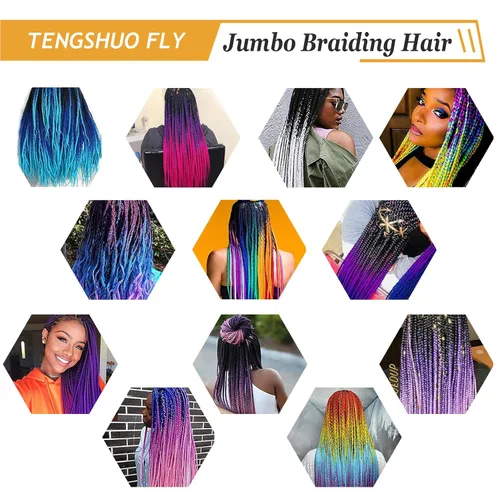 Miniatura 6 de 3 paquetes de extensiones de cabello sintético para trenzar de color negro a azul, tamaño jumbo ombré, de 24 pulgadas o trenzas de ganchillo