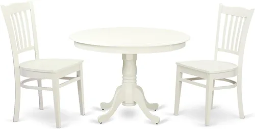 Miniatura 7 de East West Furniture HLGR5-LWH-W - Juego de muebles de comedor de 5 piezas, incluye una mesa de comedor redonda con pedestal y 4 sillas de asiento