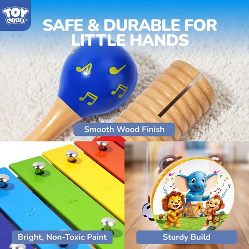Miniatura 4 de TOY Life - Instrumentos musicales para niños pequeños, juguetes musicales para bebés de 1 a 3 años, juego de instrumentos de percusión de madera