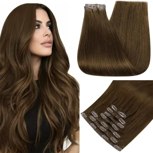 Miniatura 41 de Full Shine Extensiones de cabello humano real de 22 pulgadas con clip, balayage, color marrón degradado a rubio claro, mezcla de marrón, extensiones