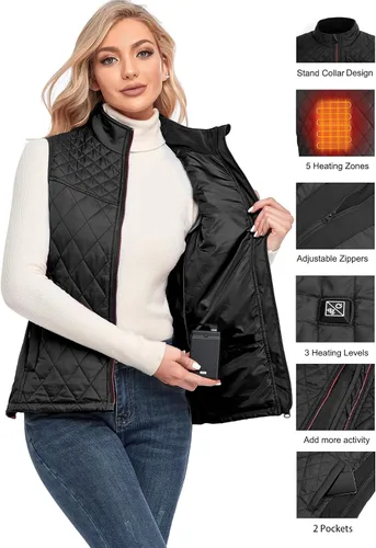 Miniatura 2 de PETREL Chaleco térmico para mujer con batería, abrigo térmico eléctrico recargable