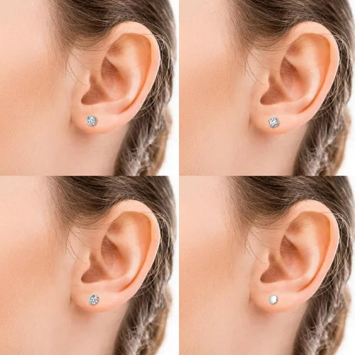 Miniatura 4 de D.Bella Aretes de tuerca falsos con circonita cúbica para mujeres y hombres, plata