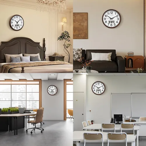Miniatura 6 de Reloj de pared TIMESS, acabado clásico estilo madera, de 16 pulgadas, silencioso, sin tictac, funciona con pilas, de cuarzo, analógico