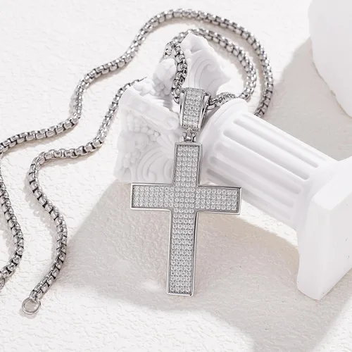 Miniatura 7 de HOLYCOME Colgante de cruz de moissanita helada para hombres, colgante de crucifijo de diamante de laboratorio para collar, plata de ley 925, joyería