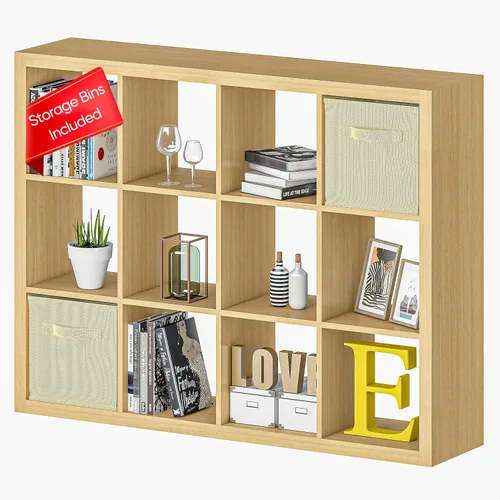 Miniatura 47 de furtble Estantería organizadora de almacenamiento de 8 cubos, moderna estantería abierta de madera, estante de exhibición multifuncional para sala