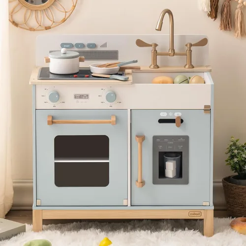 ROBUD Juego de Cocina Montessori para Niños, Cocina de Madera para Jugar, Juguete de Cocina para Niños Pequeños con Accesorios, Regalo para Bebés de