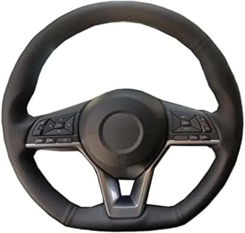 Car Hand Sewing Steering Wheel Cover for Nissan for X-Trail 2017-2019 for Qashqai 2018 for Rogue (Sport) 2017-2019 Black Thread Breathable Anti-Slip