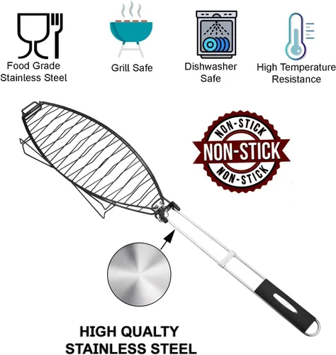 Miniatura 3 de RTT Cesta para parrilla de pescado, 2 paquetes, cesta grande de acero inoxidable de alta calidad para asar a la parrilla, perfecta para cocinar