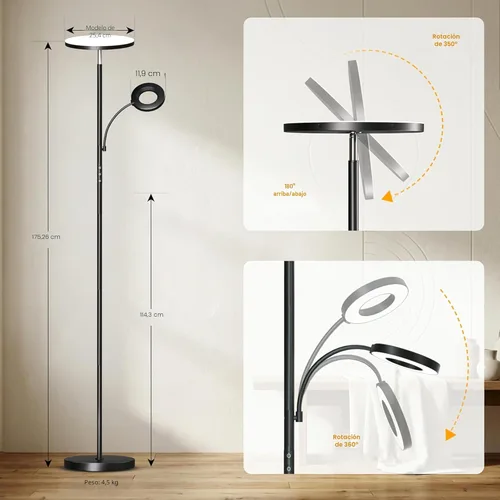 Miniatura 4 de marctronic Lámpara de pie, mejorada de 42W 4000LM, lámpara de pie LED súper brillante para sala de estar, dormitorio, lámparas de pie de lectura