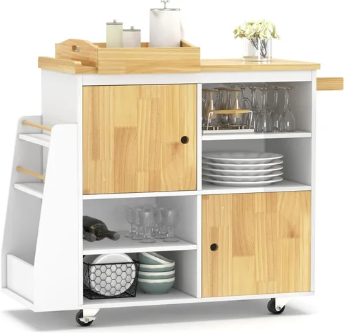 Miniatura 9 de NSdirect Carrito de isla de cocina, barra de cocina y carrito de servicio, ruedas con estante para especias, toallero, carrito de almacenamiento