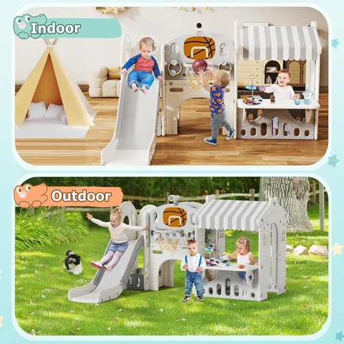 Miniatura 5 de BIERUM Tobogán 10 en 1 para niños pequeños con aro de baloncesto, tobogán interior para niños pequeños de 1 a 3 años con casa de juegos para niños