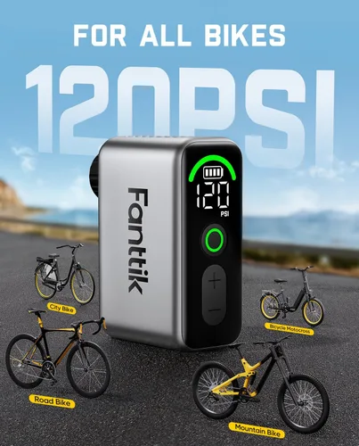 Miniatura 7 de Fanttik X10 Ace Tiny Mini bomba eléctrica para bicicleta, bomba de aire compacta de 120 PSI con válvula Presta y Schrader, bomba eléctrica