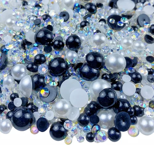 Miniatura 9 de Diamantes de imitación de media perla roja y negra de 1.06 oz para manualidades, tamaño mixto de 0.116 a 0.394 pulgadas, diamantes de imitación