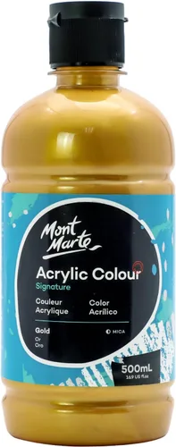 Mont Marte Juego de pintura acrílica dorada de 16.9 oz (16.9 fl oz), perfecto para lienzo, madera, tela, cuero, cartón, papel, MDF y manualidades