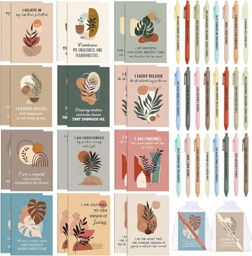 Miniatura 8 de Mooliwe Conjunto de Regalo de Afirmación Positiva de 24 Juegos/48 Piezas, Cuadernos de Gratitud con Bolígrafos, Bolsas Pequeñas, Blocs de Notas
