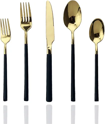 Miniatura 12 de JASHII Juego de cubiertos de 20 piezas de cubiertos de acero inoxidable 18/10 para 4, regalo resistente, cuchillo pulido espejo, tenedor, cuchara