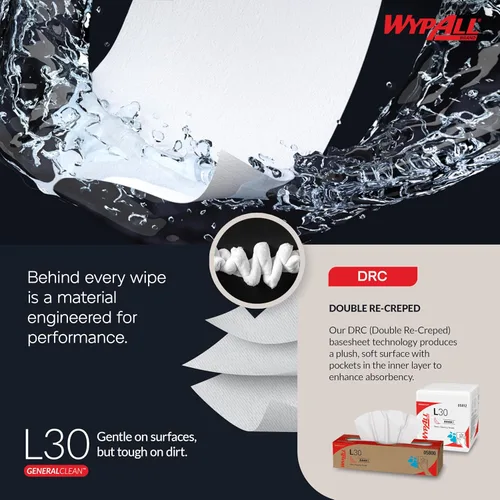 Miniatura 7 de WypAll General Clean L30 - Toallas de limpieza pesadas (05841), toallitas fuertes y suaves, color blanco, 875 toallas por rollo gigante, 1 rollo por