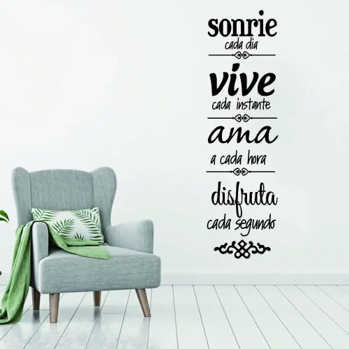 Miniatura 8 de Calcomanía de pared con reglas familiares inspiradoras españolas, Sonríe, Vive, cita AMA para comedor y sala de estar, arte de vinilo de PVC