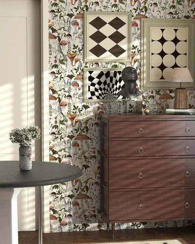 Miniatura 2 de Papel tapiz de hongos para despegar y pegar, estilo bohemio, 17.7 x 78.8 pulgadas, autoadhesivo, extraíble, papel de pared removible, papel