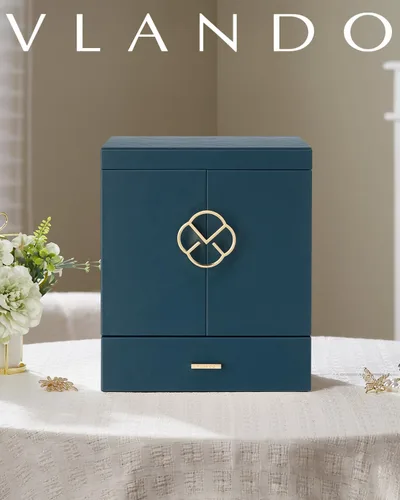 Miniatura 6 de Vlando Joyero grande, cajas de joyería y organizadores de 6 niveles, estuche de almacenamiento de joyas con espejo con 5 cajones, reloj de piel