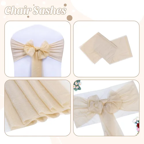 Miniatura 5 de VDS Paquete de 25, Rojo Manzana, Lazos de Gasa para Sillas con Bordado de Chiffon, Funda para Silla con Moño en la Parte Posterior, Ideal