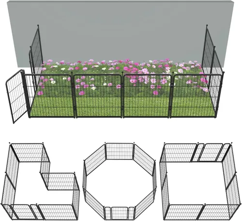 Miniatura 18 de FXW - Valla de jardín metálica y resistente para exteriores, barrera para perros y conejos, fácil instalación, negro, 24 pulgadas de alto x 29.6