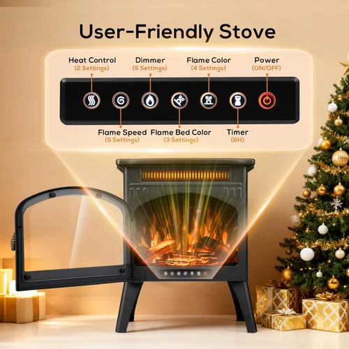Miniatura 7 de ZAFRO Chimenea eléctrica independiente de 21 pulgadas con control remoto, calentador de espacio de chimenea con color de llama ajustable y brillo