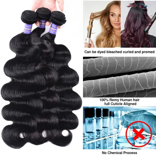 Miniatura 3 de Paquetes con extensiones de cabello ondulado con cierre (10 12 14+10, parte libre) cierre de encaje 4×4 con 3 paquetes 100% cabello humano virgen