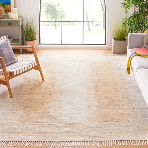 Miniatura 10 de SAFAVIEH Colección Montauk - Alfombra decorativa, 2 pies 3 pulgadas x 5 pies, color beige con flecos de algodón hecho a mano, ideal para zonas