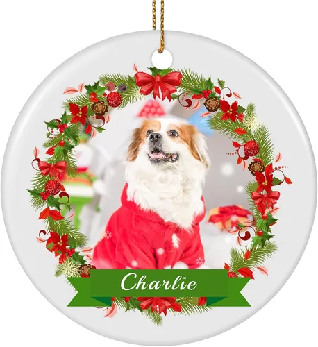 Miniatura 40 de Paquete de 4 adornos de Navidad personalizados 2025 de cerámica personalizada con foto y texto para decoración de árbol de Navidad, primera Navidad