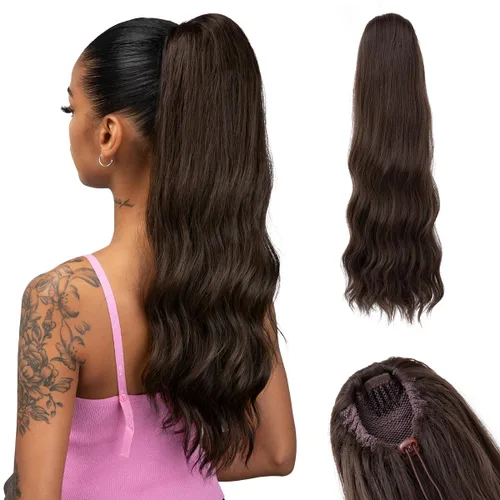 Miniatura 13 de Extensión de cabello corto negro con cordón para mujeres negras, cola de caballo recta de 14 pulgadas con rizos finales, postizos sintéticos