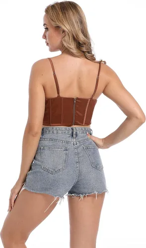 Miniatura 8 de Wiltilky Sujetador sexy para el pecho, corsé corto, top de moda con tirantes delgados, camiseta sin mangas para mujer