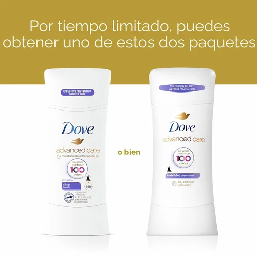 Miniatura 6 de Dove Advanced Care - Barra desodorante antitranspirante para mujer, Sheer Fresh, 4 unidades, desodorante antimanchas para axilas suaves, 72 horas