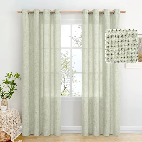 Miniatura 92 de BGment Cortinas de Lino Beige de 63 Pulgadas de Largo 2 Paneles - Tratamientos para Ventanas con Textura de Arpillera Filtrantes de Luz Cortinas