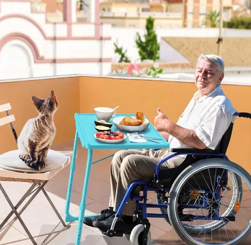 Miniatura 2 de HUANUO Mesa ajustable para TV – Bandeja de cena de TV con portavasos en la cama y el sofá, cómoda mesa plegable con 6 ajustes de altura y 3 ángulos