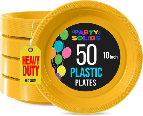 Miniatura 56 de Exquisite Party Solids - Platos de plástico naranja para suministros de fiesta, platos desechables de 10 pulgadas, 50 piezas, juego de vajilla